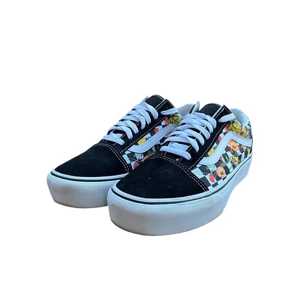 🌸 Vans Old Skool Checker Floral Sneakers Men's 8 Black Blue Multi - Picture 3 of 4